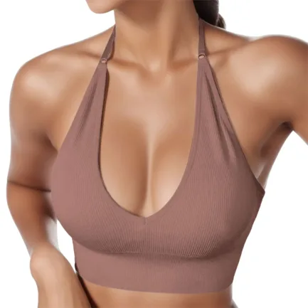 Halterneck Sports Bra Women's Backless Deep V Neck Sports Bustier Padded Sexy Gym Push Up Bra One Strap Sports Bras For Women - Image 3