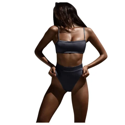 Women'S Solid Color Bikini Set Strapless Bandeau Bra High Waist Briefs Two Piece Swimwear Biquini Women'S Beach Swimming Suit - Image 15