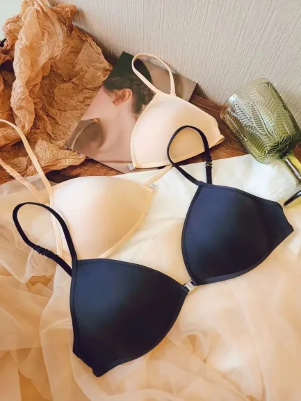 UBAU Hanging Neck Triangle Cup Underwear Female Thin Shoulder Strap Beautiful Back Invisible Front Button Bra Thin Small Chest - Image 9