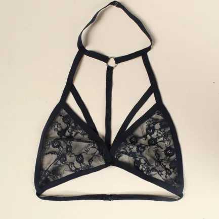 Lingerie For Ladies Lace Halter Neck Criss Cross Back Lace Bra Deep V Scalloped Strappy Bralette Lenceria Sexys Para Mujer Fina - Image 4