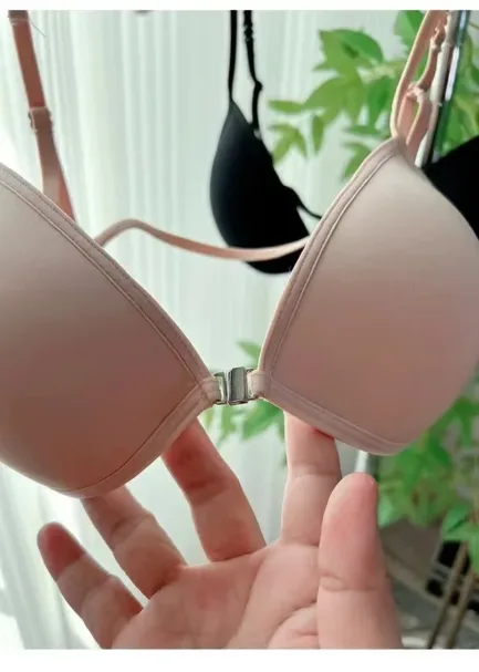 UBAU Hanging Neck Triangle Cup Underwear Female Thin Shoulder Strap Beautiful Back Invisible Front Button Bra Thin Small Chest - Image 15