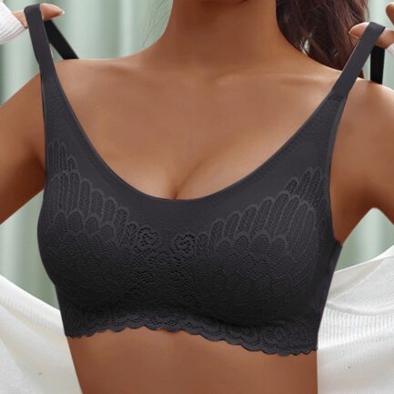 Plus Size Lace Sports Bras For Women Wireless Push Up Small Chest Gathered Sleep Bra Solid Breathable Comfortable Underwear Top - Image 16