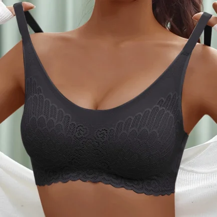 Plus Size Lace Sports Bras For Women Wireless Push Up Small Chest Gathered Sleep Bra Solid Breathable Comfortable Underwear Top