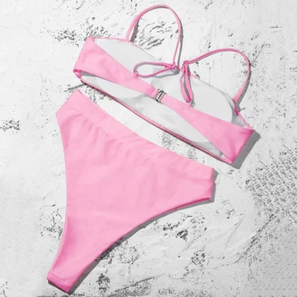 Women'S Solid Color Bikini Set Strapless Bandeau Bra High Waist Briefs Two Piece Swimwear Biquini Women'S Beach Swimming Suit - Image 48