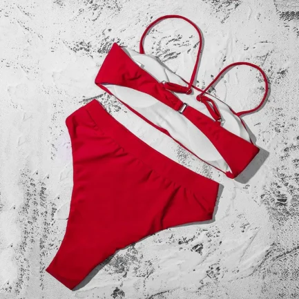 Women'S Solid Color Bikini Set Strapless Bandeau Bra High Waist Briefs Two Piece Swimwear Biquini Women'S Beach Swimming Suit - Image 27