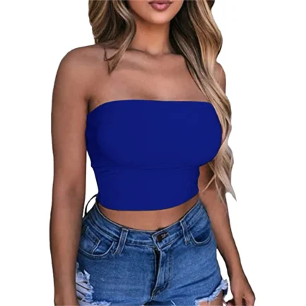 Women Sexy Solid Color Crop Bandage Top Strapless Bandeau Tube Top Sleeveless Backless Non-Slip Women Underwear Cami Vest - Image 3