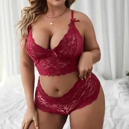 Plus Size Lingeries Set For Women Sexy Lace Halter Bralette High Waist Panty Set Chemise Sexy Nightgowns Women Erotic Underwear