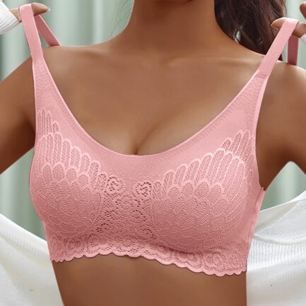 Plus Size Lace Sports Bras For Women Wireless Push Up Small Chest Gathered Sleep Bra Solid Breathable Comfortable Underwear Top - Image 13