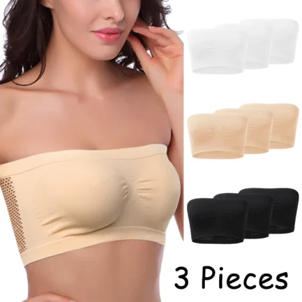 Sleep & Lounge Bras 3 Pieces Womens Non Padded Bandeau Sprots Bra Strapless Convertible Bralettes Basic Layer Top ملابس داخلية - Image 7