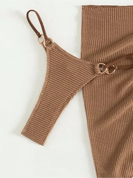 Sexy Brown Bikini Set 2024 Women Halter Push Up Bra Skirt 3 Piece Swimsuit Summer Bathing Suit Cover Up Thong Swimwear Biquini - Image 4
