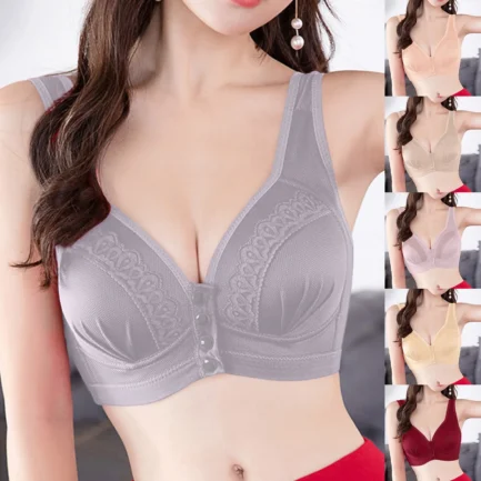 Women Front Button Lace Bras Shaping Cup Shoulder Strap Large Size Underwire V Neck Sexy Bra Soft Comfortable Underwear Push Up - Image 15