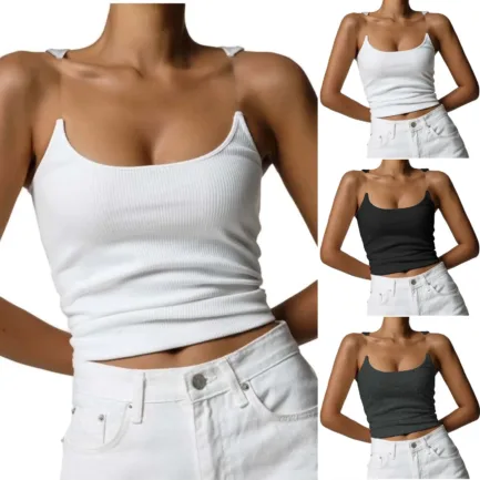 Women'S Solid Color Patchwork Seamless Camisole Tank Top With Built In Bra Pad Ribbed Knit Sleeveless T Shirt Top Inner Vest - Image 7