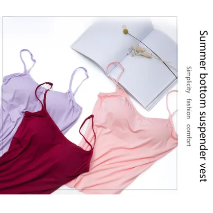 Women Suspended Vest With Chest Pad Women's Thin Shoulder Strap Bra T Integrated Shirt Basic version Sexy Sling For Female - Image 16