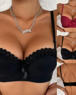 Strap Bras Women'S Sexy Lace Removable Comfort Push Up Sports Underwear Gathered No Steel Ring Lingerie For 5 Pack Mixed Colors