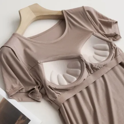 Builtin Bra T Shirt For Womens Padded Active Tops Short Sleeves Blouses Soft Pajama Casual Shirts For Workout Yoga Ropa De Mujer - Image 15