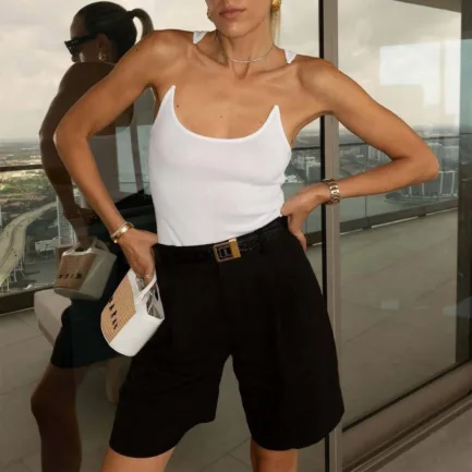 Women'S Solid Color Patchwork Seamless Camisole Tank Top With Built In Bra Pad Ribbed Knit Sleeveless T Shirt Top Inner Vest - Image 2