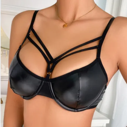 Faux Leather Bralette Bras Cropped Tops Sexy Lingerie Wetlook Latex Push Up Rave Party Pole Dance Clubwear Bralette Underwear - Image 9