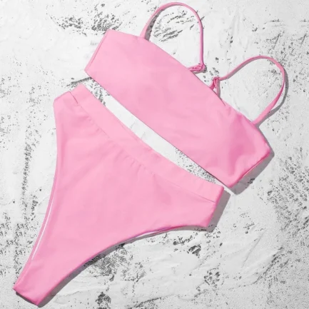 Women'S Solid Color Bikini Set Strapless Bandeau Bra High Waist Briefs Two Piece Swimwear Biquini Women'S Beach Swimming Suit - Image 47