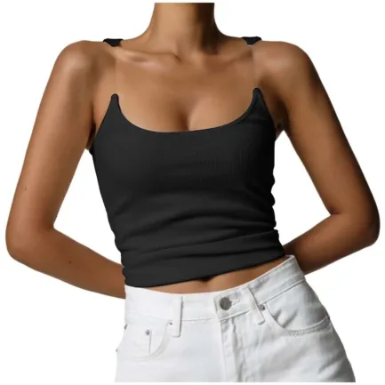 Women'S Solid Color Patchwork Seamless Camisole Tank Top With Built In Bra Pad Ribbed Knit Sleeveless T Shirt Top Inner Vest - Image 11