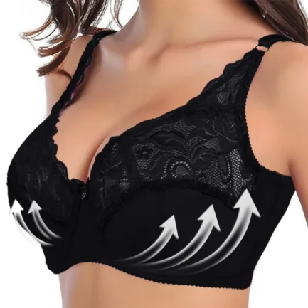 Plus Size Women Scalloped Lace Bra Embroidery Floral Bralette Underwire Minimizer Bras 3/4 Cups Bra Non-Padded Push up Brassiere