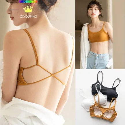 ZXYOUPING Women Sexy Crop Top Bra，Strapless Bra Cross Beautiful Back Top，Bra with Pad Push Up Wireless Bra，Comfortable Padded Br - Image 8
