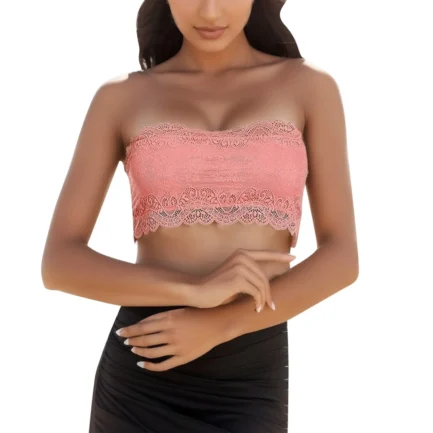 Womens One Word Wrap Chest Lace Underwear Womens No Steel Ring Full Cup Anti Slip Small Breasts Gathered Breathable Lady Bra - Image 3