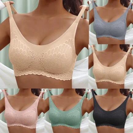 Womens Seamless Smooth Bras without Steel Ring Full-Coverage Push Up Bras Floral Embroidery Bralette Breathable Sleep Underwear - Image 9