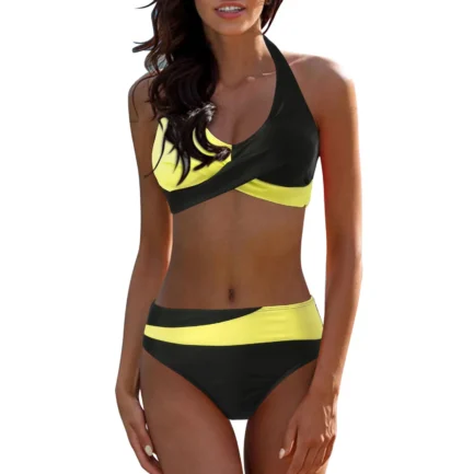 Women Split Swimwear Block Color Prints Swimsuit Ladies Push Up Padded Bra and Low Waist Triangle Panty Two Piece Swimwear - Image 7