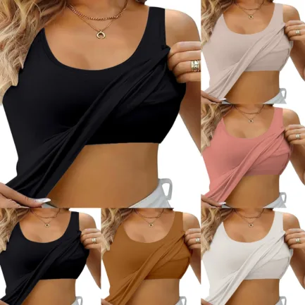Women'S T-Shirt Womens Tank Tops With Built In Bras 2024 Summer Casual Crew Neck Sleeveless Camisole Cotton Padded топ женский - Image 8