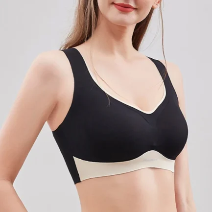 Elegant Seamless Latex Gathering Bra For Women Ice Silk Color Contrast Soft Breathable Underwear Anti-Slip Smooth Daily Bra - Image 9