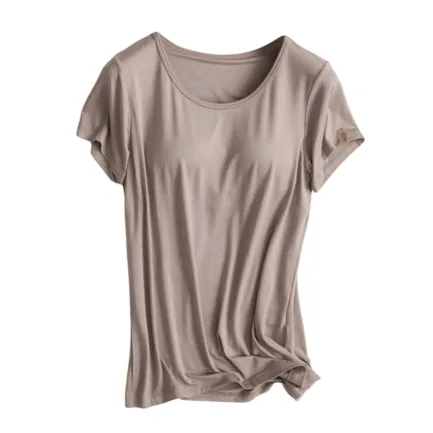 Builtin Bra T Shirt For Womens Padded Active Tops Short Sleeves Blouses Soft Pajama Casual Shirts For Workout Yoga Ropa De Mujer - Image 8