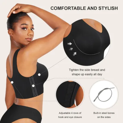 Women Fitted V-Neck Seamless Bra Tank Top Built-in thin Bra Cup Hide Back Fat Full Back Coverage Underwire Steel Bones Bra - Image 14