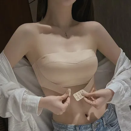 Strapless Women's Underwear Non-slip Gathered Small Chest Tube Top Beautiful Back Invisible Anti-light Wedding Women's Bra - Image 8