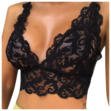 Women V Neck Floral Lace Corset Crop Tops Sexy Wire Free Gathered Seamless Bras Lace Wire Free Lingeries For Woman Sujetador - Image 2