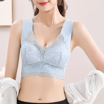 Women Lace Bra Camisole Underwear Bue Breathable V Neck Gather Up Soft Comfortabl Casual Soft And Comfortable No Underwire Bra