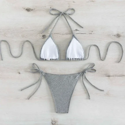 Swimwear For Women 2024 Plus Size Silver Silk Fabric Sexy Triangle Split Bikini Swimsuit For Women Trajes De BañO Mujer - Image 8