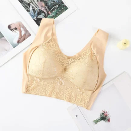 Women Lace Bra Camisole Underwear Bue Breathable V Neck Gather Up Soft Comfortabl Casual Soft And Comfortable No Underwire Bra - Image 4