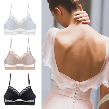 New Sexy Low Back Bralette Ladies U Backless Invisible Lace Bra Polka Dot Mesh Ultra Thin Underwear Women Lingerie Tank Top Bras - Image 10