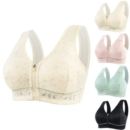 High End Push Up Bras For Women Women's Comfort Jacquard Zipper Wireless Breathable Sleep Bra Female Widened Strap Underwear - Image 7