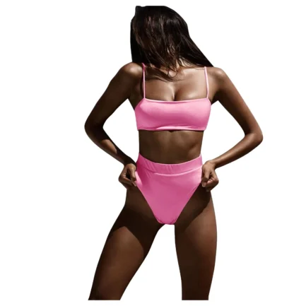 Women'S Solid Color Bikini Set Strapless Bandeau Bra High Waist Briefs Two Piece Swimwear Biquini Women'S Beach Swimming Suit - Image 16