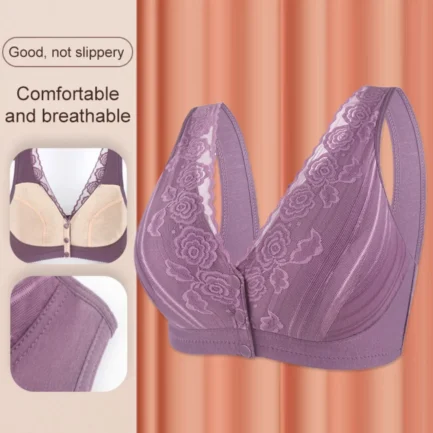 Women's 18 Hour Front Close Wirefree Bras Back Support Posture Full Coverage Bra Flower Embroidery Soft Wireless Cotton Bra - Image 9