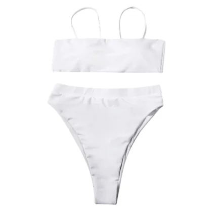 Women'S Solid Color Bikini Set Strapless Bandeau Bra High Waist Briefs Two Piece Swimwear Biquini Women'S Beach Swimming Suit - Image 30