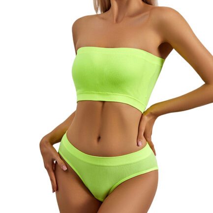 2 Piece Strapless Top With Padded Bra Lingerie Vest And Pack Hip Big Triangle Square Panty Solid Color Underwear Set For Women - Image 13
