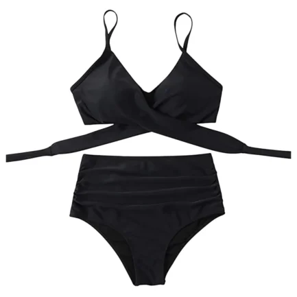 Solid Swimsuit for Women High Waist Bikini Swimwear Sexy Push Up Bra Soild Swimwears Tankinis Set Ruched Wrap Hip Triangle Panty - Image 9