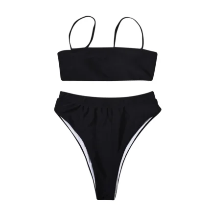 Women'S Solid Color Bikini Set Strapless Bandeau Bra High Waist Briefs Two Piece Swimwear Biquini Women'S Beach Swimming Suit - Image 33