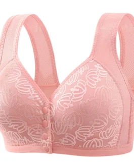 Women Front Closure Bras Push Up Bra No Underwire Plus Size Front Button Bra Vintage Floral Print Bras For Women Underwear