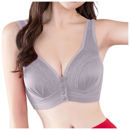 Women Front Button Lace Bras Shaping Cup Shoulder Strap Large Size Underwire V Neck Sexy Bra Soft Comfortable Underwear Push Up - Image 2