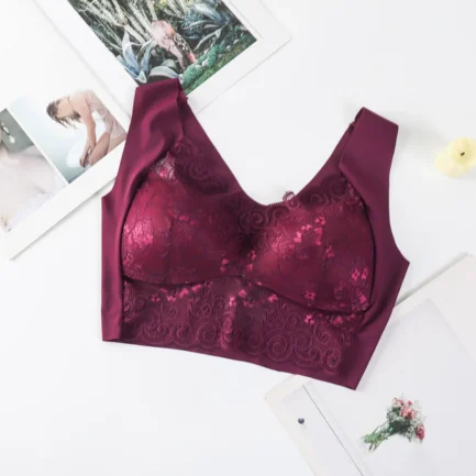Women Lace Bra Camisole Underwear Bue Breathable V Neck Gather Up Soft Comfortabl Casual Soft And Comfortable No Underwire Bra - Image 3