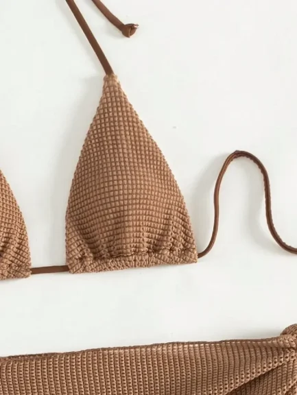 Sexy Brown Bikini Set 2024 Women Halter Push Up Bra Skirt 3 Piece Swimsuit Summer Bathing Suit Cover Up Thong Swimwear Biquini - Image 11