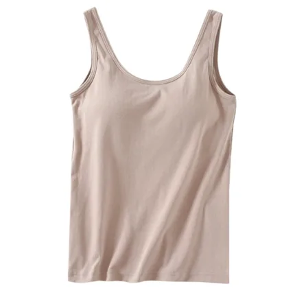 Women'S T-Shirt Womens Tank Tops With Built In Bras 2024 Summer Casual Crew Neck Sleeveless Camisole Cotton Padded топ женский - Image 12